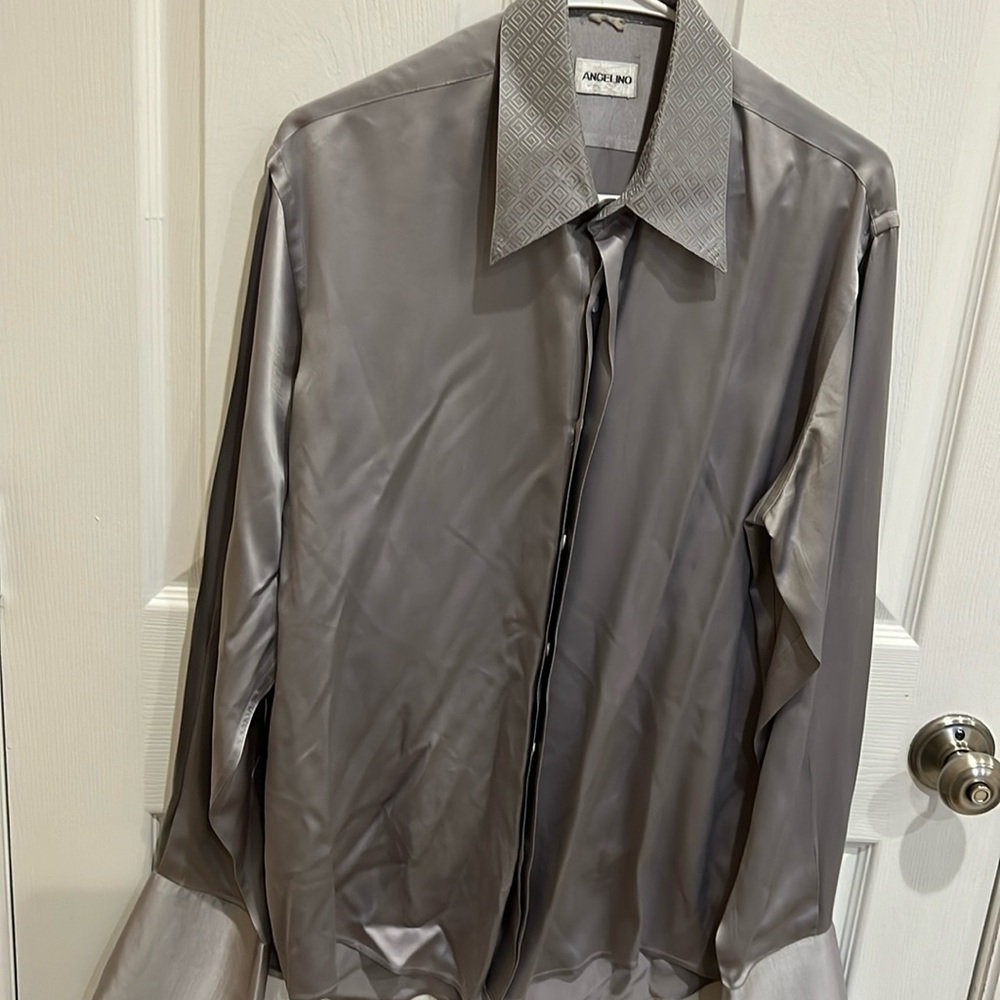 Angelino Silver 16/41 silk button down shirt with cuff link sleeves